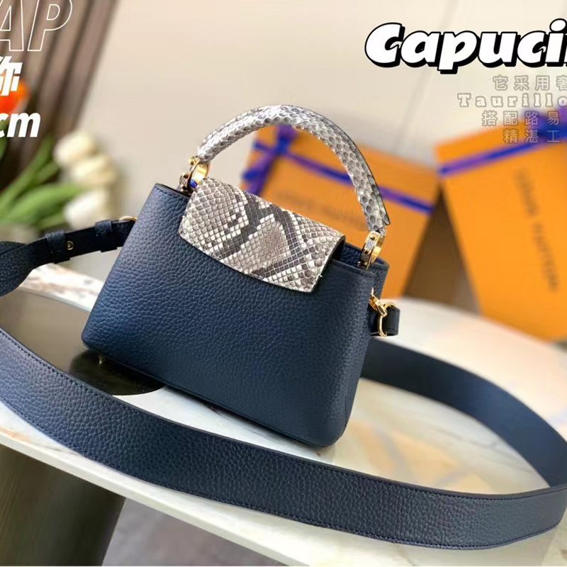 Louis Vuitton CAPUCINES MINI Taurillon Leather Bag N80421 Navy Blue